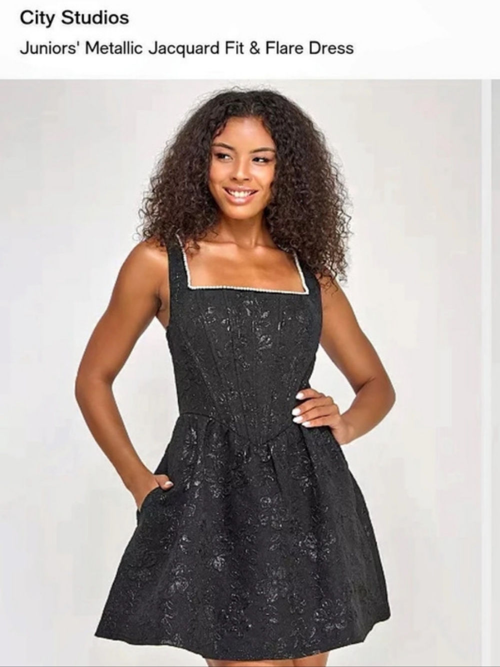 NWT NEW City Studios Metallic Jacquard Fit & Flare Dress Mini Dress in Black 7/8